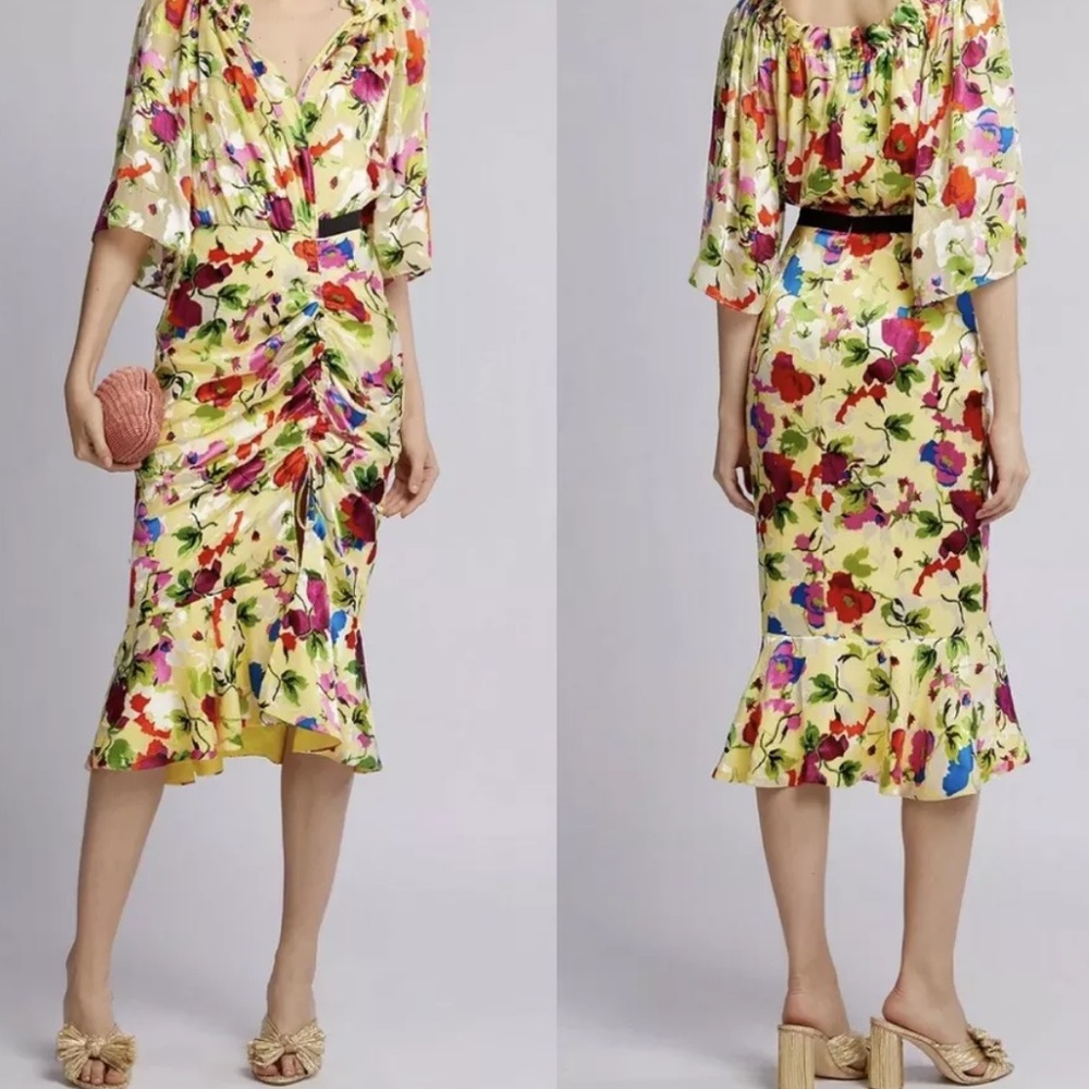 Saloni Devore Olivia Flower Print Midi Silk Dress - NWT - 2